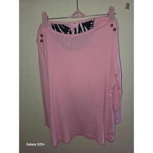 Lilly Pulitzer Pink Boatneck Top Zebra Print Accent Gold Button Shoulder M